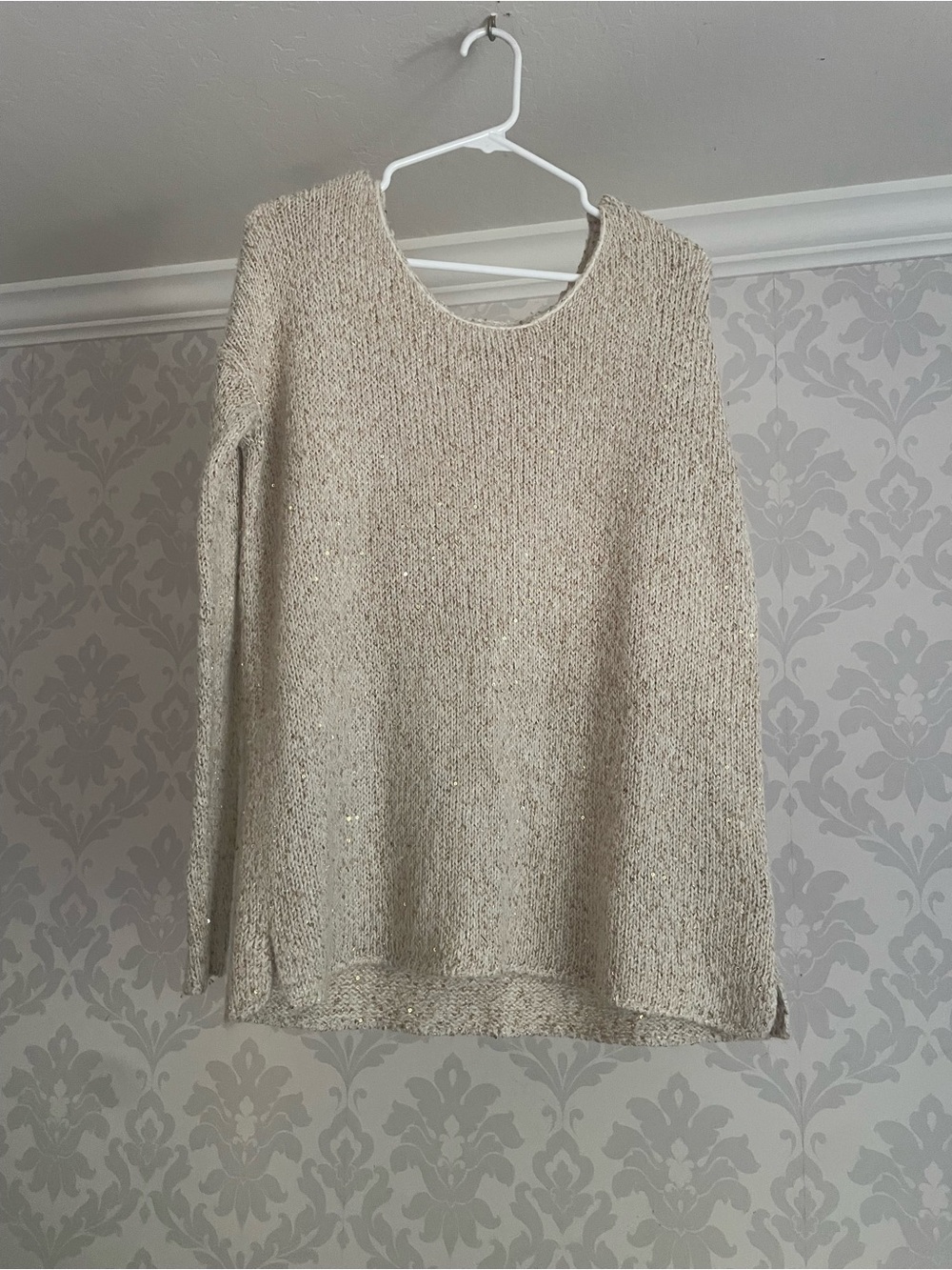 RVCA Cream Metallic-Thread Scoop Neck Sweater